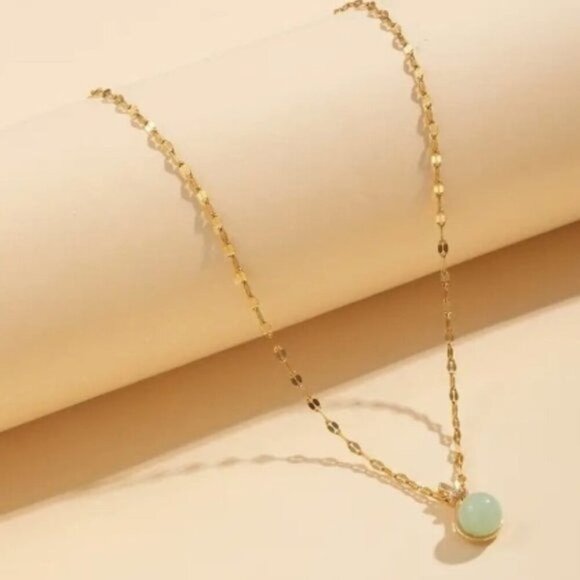 Jewelry - 18k Gold Plated Stainless Steel Jade Gemstone Necklace